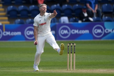 040525 - Glamorgan v Derbyshire - Rothesay County Championship - Timm Van Der Gugten of Glamorgan bowling