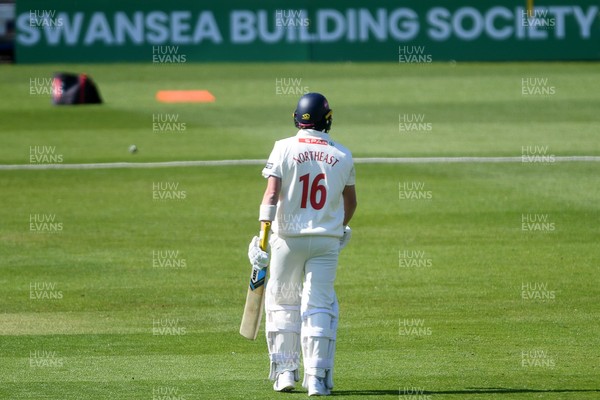 040525 - Glamorgan v Derbyshire - Rothesay County Championship - Sam Northeast of Glamorgan is bowled out by Anuj Dal of Derbyshire 