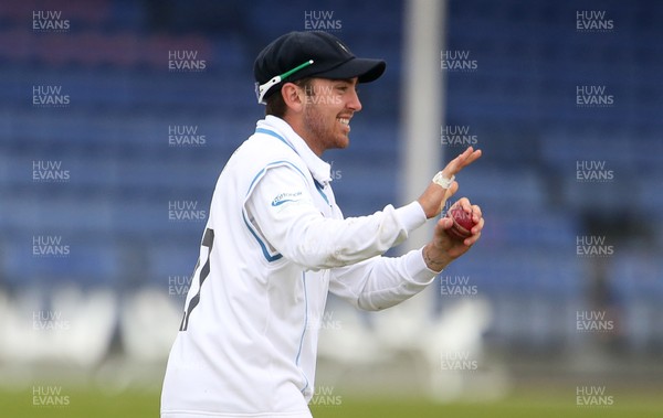 110619 - Glamorgan v Derbyshire - Specsavers County Championship Division Two - Tom Lace of Derbyshire celebrates catching out David Lloyd of Glamorgan