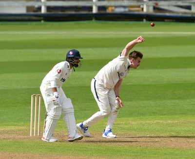 120424 - Glamorgan v Derbyshire - Vitality County Championship, Division 2 - Blair Tickner of Derbyshire bowling