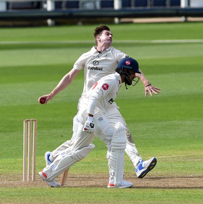 120424 - Glamorgan v Derbyshire - Vitality County Championship, Division 2 - Blair Tickner of Derbyshire bowling