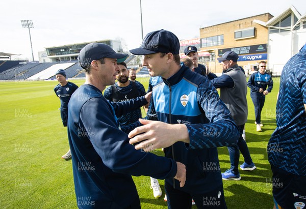 120424 - Glamorgan v Derbyshire - Vitality County Championship, Division Two - Aneurin Donald of Derbyshire receives his cap