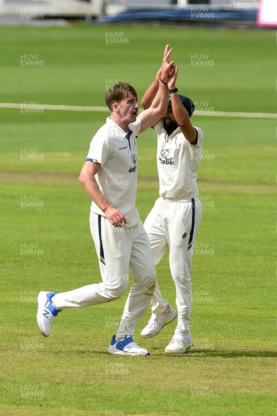 120424 - Glamorgan v Derbyshire - Vitality County Championship, Division 2 - Blair Tickner of Derbyshire celebrates taking the wicket