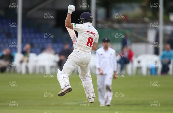 120619 - Glamorgan v Derbyshire, Specsavers County Championship Division 2 - Graham Wagg of Glamorgan celebrates as he reaches his 100