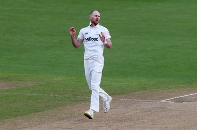 150424 - Glamorgan v Derbyshire - Vitality County Championship, Division Two - James Harris of Glamorgan bowling