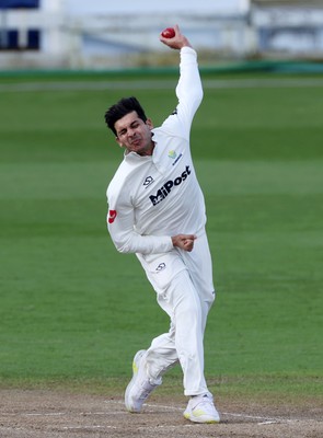 150424 - Glamorgan v Derbyshire - Vitality County Championship, Division Two - Mir Hamza of Glamorgan bowling