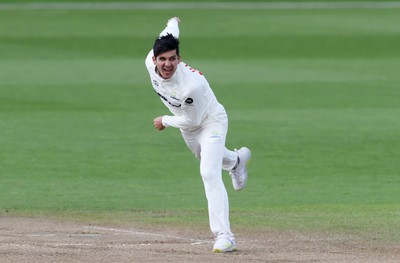 150424 - Glamorgan v Derbyshire - Vitality County Championship, Division Two - Mir Hamza of Glamorgan bowling