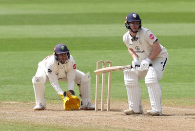 150424 - Glamorgan v Derbyshire - Vitality County Championship, Division Two - Chris Cooke of Glamorgan and Luis Reece of Derbyshire batting