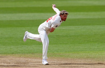 150424 - Glamorgan v Derbyshire - Vitality County Championship, Division Two - Dan Douthwaite of Glamorgan bowling