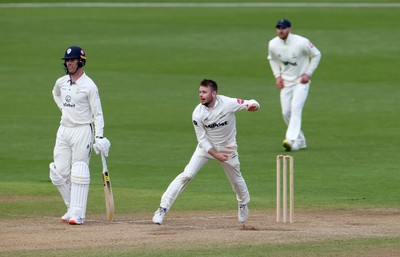 150424 - Glamorgan v Derbyshire - Vitality County Championship, Division Two - Mason Crane of Glamorgan bowling