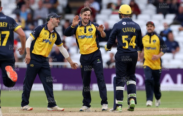 190821 - Glamorgan v Durham - Royal London One Day Final - Andrew Salter of Glamorgan celebrates after taking the wicket of Alex Lees