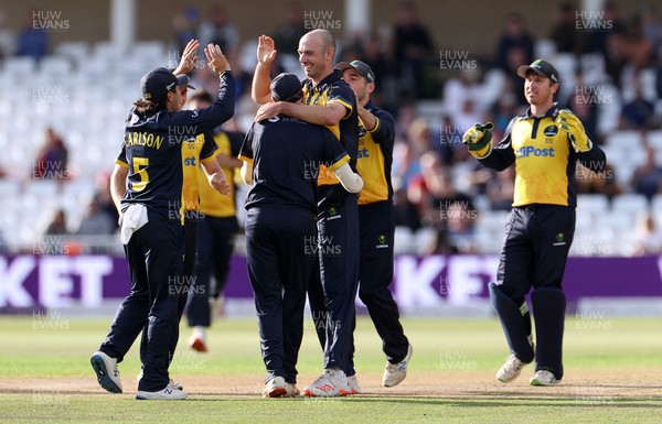 190821 - Glamorgan v Durham - Royal London One Day Final - James Weighell of Glamorgan celebrates after Steven Reingold of Glamorgan catches the ball to dismiss Scott Borthwick