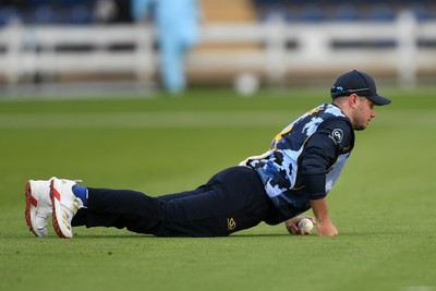 060625 - Glamorgan v Essex - T20 Vitality Blast - Mason Crane of Glamorgan catches the ball to dismiss Adam Rossington of Essex
