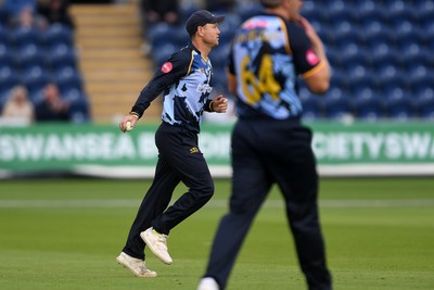 060625 - Glamorgan v Essex - T20 Vitality Blast - Colin Ingram of Glamorgan catches the ball to dismiss Dean Elgar of Essex