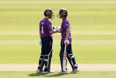 070826 - Glamorgan v Essex, Metro Bank One Day Cup - Noah Thain of Essex congratulates  Luc Benkenstein of Essex on his 50