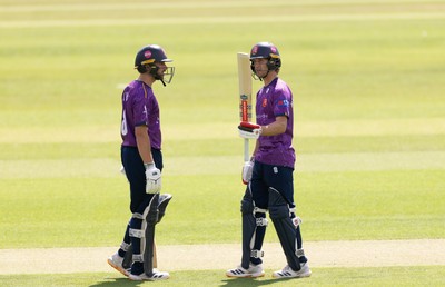 070826 - Glamorgan v Essex, Metro Bank One Day Cup - Noah Thain of Essex congratulates  Luc Benkenstein of Essex on his 50