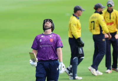 070826 - Glamorgan v Essex, Metro Bank One Day Cup - Matt Critchley of Essex reacts after he is run out by Zain ul Hassan of Glamorgan