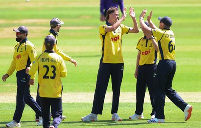 070826 - Glamorgan v Essex, Metro Bank One Day Cup - Connor O'Riordan of Glamorgan celebrates after taking the wicket of Grant Roelofsen of Essex