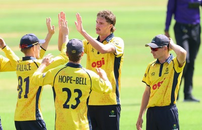 070826 - Glamorgan v Essex, Metro Bank One Day Cup - Connor O'Riordan of Glamorgan celebrates after taking the wicket of Grant Roelofsen of Essex