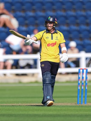 070826 - Glamorgan v Essex, Metro Bank One Day Cup - Alex Horton of Glamorgan raises his bat as he reaches his 50
