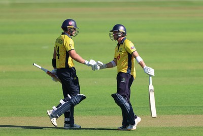 070826 - Glamorgan v Essex, Metro Bank One Day Cup - Timm van der Gugten of Glamorgan and Alex Horton of Glamorgan during their partnership