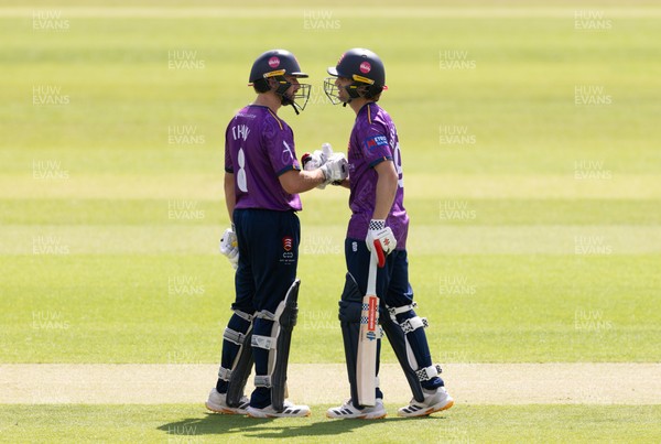 070826 - Glamorgan v Essex, Metro Bank One Day Cup - Noah Thain of Essex congratulates  Luc Benkenstein of Essex on his 50