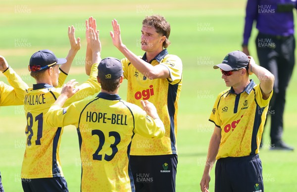 070826 - Glamorgan v Essex, Metro Bank One Day Cup - Connor O'Riordan of Glamorgan celebrates after taking the wicket of Grant Roelofsen of Essex