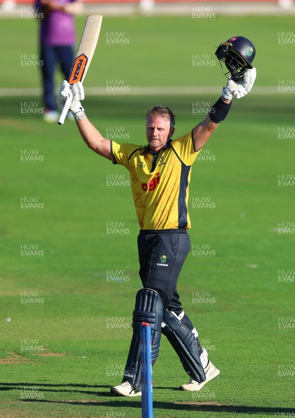 070826 - Glamorgan v Essex, Metro Bank One Day Cup - Timm van der Gugten of Glamorgan celebrates as he makes his 100