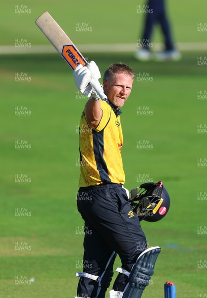 070826 - Glamorgan v Essex, Metro Bank One Day Cup - Timm van der Gugten of Glamorgan celebrates as he makes his 100