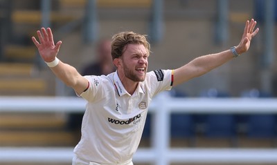 240926 Glamorgan v Essex, Rothesay County Championship Division 1 - Sam Cook of Essex makes on appeal for the wicket of Zain ul Hassan of Glamorgan