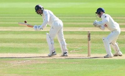 240926 Glamorgan v Essex, Rothesay County Championship Division 1 - Kiran Carlson of Glamorgan plays a shot