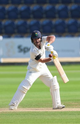 240926 Glamorgan v Essex, Rothesay County Championship Division 1 - Kiran Carlson of Glamorgan plays a shot
