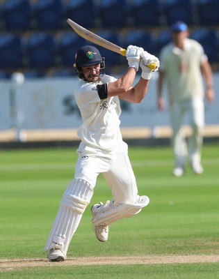 240926 Glamorgan v Essex, Rothesay County Championship Division 1 - Kiran Carlson of Glamorgan plays a shot