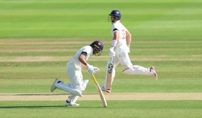 240926 Glamorgan v Essex, Rothesay County Championship Division 1 - Kiran Carlson of Glamorgan and Asa Tribe of Glamorgan  on their way to to their 100 partnership