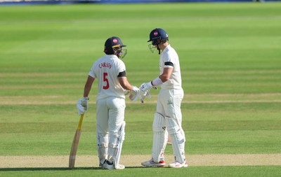 240926 Glamorgan v Essex, Rothesay County Championship Division 1 - Kiran Carlson of Glamorgan and Asa Tribe of Glamorgan during their partnership