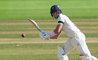 240926 Glamorgan v Essex, Rothesay County Championship Division 1 - Asa Tribe of Glamorgan hits a four