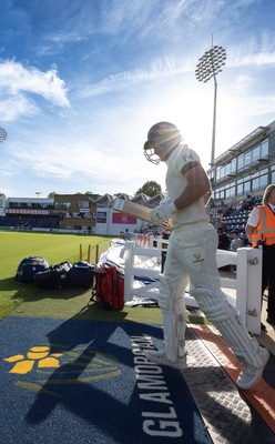 240926 Glamorgan v Essex, Rothesay County Championship Division 1 - Colin Ingram of Glamorgan takes to the wicket as he replaces Ben Kellaway of Glamorgan who was out lbw