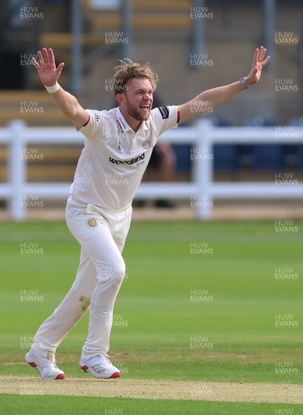 240926 Glamorgan v Essex, Rothesay County Championship Division 1 - Sam Cook of Essex makes on appeal for the wicket of Zain ul Hassan of Glamorgan
