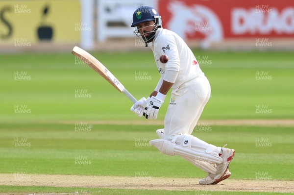 240926 Glamorgan v Essex, Rothesay County Championship Division 1 - Zain ul Hassan of Glamorgan plays a shot