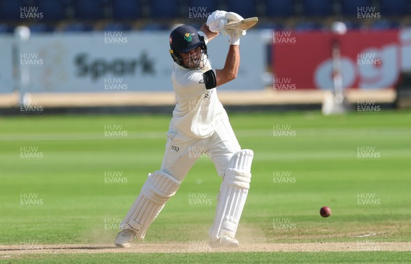 240926 Glamorgan v Essex, Rothesay County Championship Division 1 - Kiran Carlson of Glamorgan plays a shot
