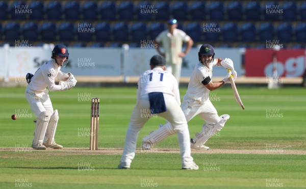 240926 Glamorgan v Essex, Rothesay County Championship Division 1 - Kiran Carlson of Glamorgan plays a shot