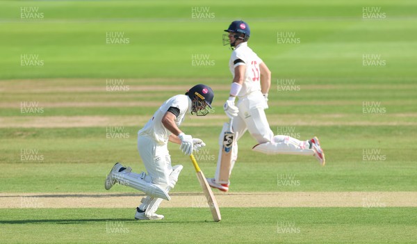 240926 Glamorgan v Essex, Rothesay County Championship Division 1 - Kiran Carlson of Glamorgan and Asa Tribe of Glamorgan  on their way to to their 100 partnership