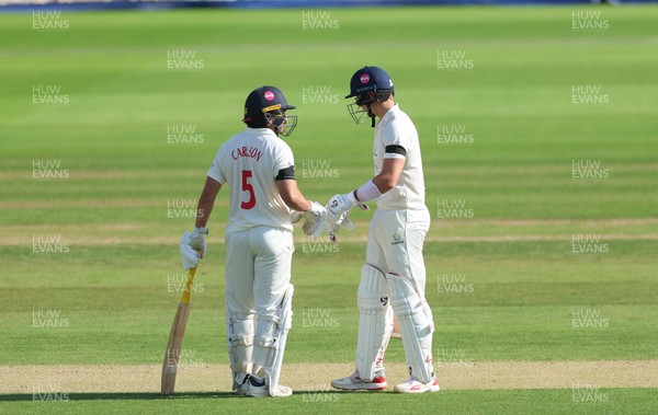 240926 Glamorgan v Essex, Rothesay County Championship Division 1 - Kiran Carlson of Glamorgan and Asa Tribe of Glamorgan during their partnership