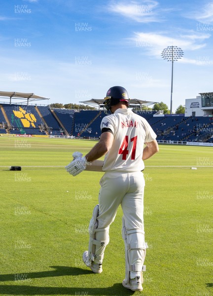 240926 Glamorgan v Essex, Rothesay County Championship Division 1 - Colin Ingram of Glamorgan takes to the wicket as he replaces Ben Kellaway of Glamorgan who was out lbw