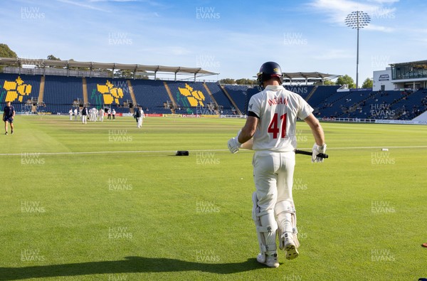 240926 Glamorgan v Essex, Rothesay County Championship Division 1 - Colin Ingram of Glamorgan takes to the wicket as he replaces Ben Kellaway of Glamorgan who was out lbw