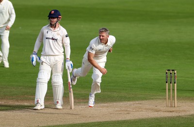 260926 - Glamorgan v Essex - Rothesay County Championship Division 1 - Timm Van Der Gugten of Glamorgan bowling