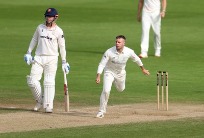260926 - Glamorgan v Essex - Rothesay County Championship Division 1 - Mason Crane of Glamorgan bowling