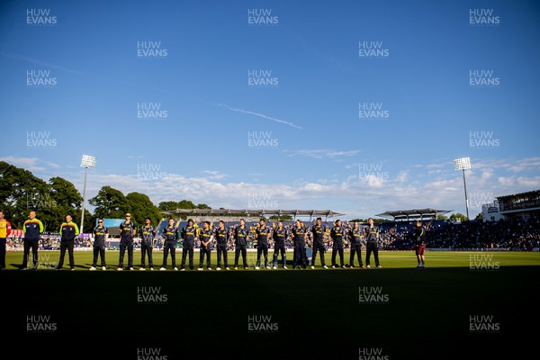020622 - Glamorgan Cricket v Essex Eagles - Vitality T20 Blast - Glamorgan stand for the national anthems