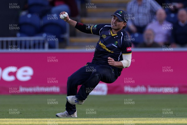 020622 - Glamorgan Cricket v Essex Eagles - Vitality T20 Blast - Kiran Carlson of Glamorgan catches the ball to dismiss Aron Nijjar of Essex