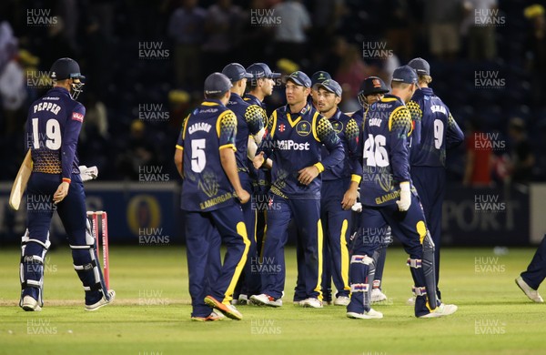 070818 - Glamorgan v Essex Eagles, Vitality Blast T20 - Glamorgan players celebrate the win over Essex Eagles at the end of the match